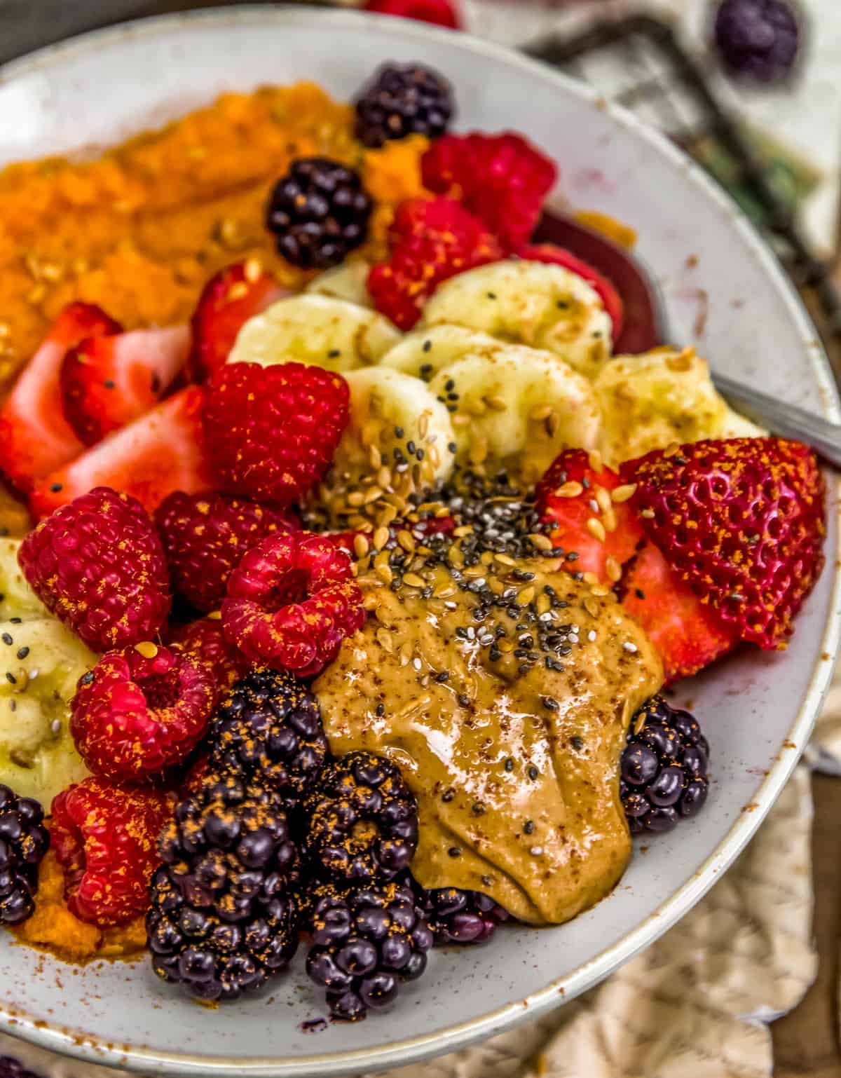 Close up of Peanut Butter and Berries Bowl
