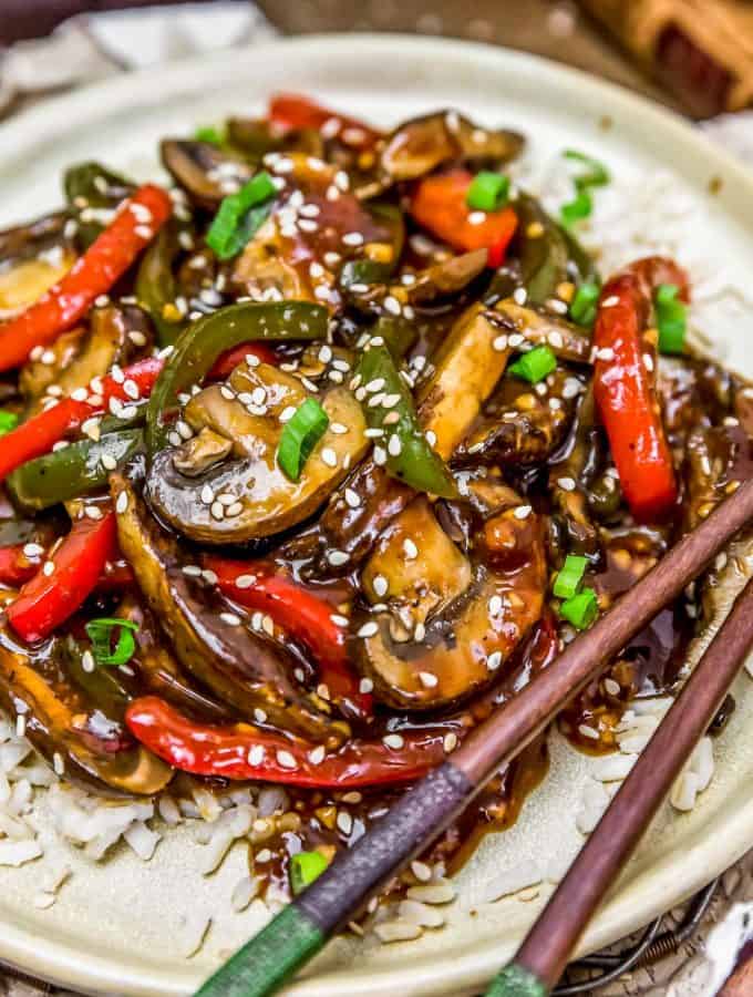 Plated Vegan Chinese Pepper “Steak”