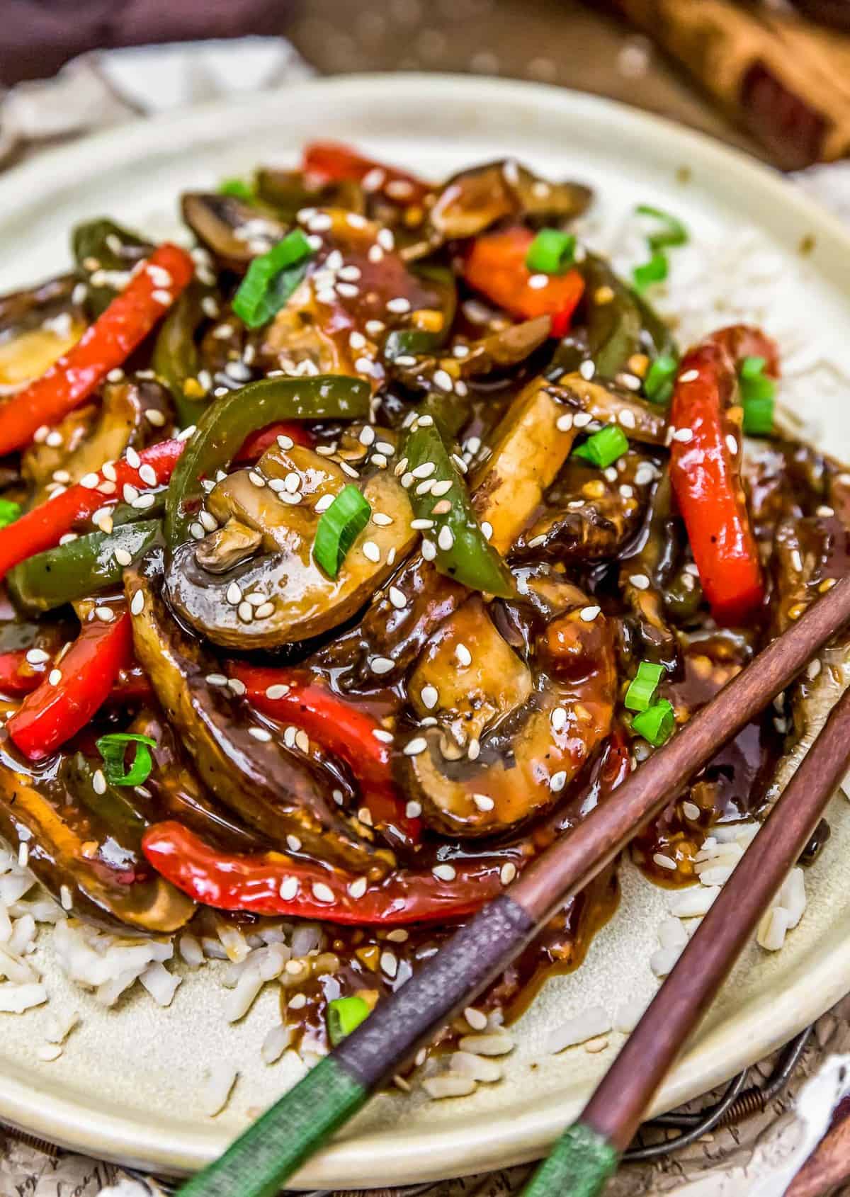 Plated Vegan Chinese Pepper “Steak”