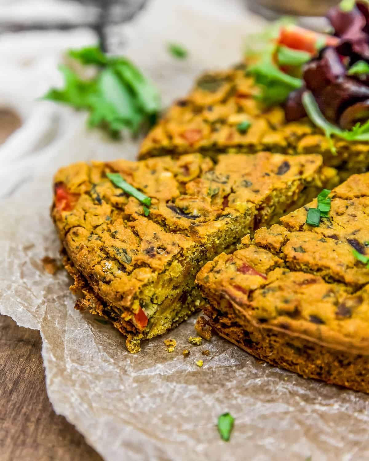 Close up of sliced Vegan Italian Frittata