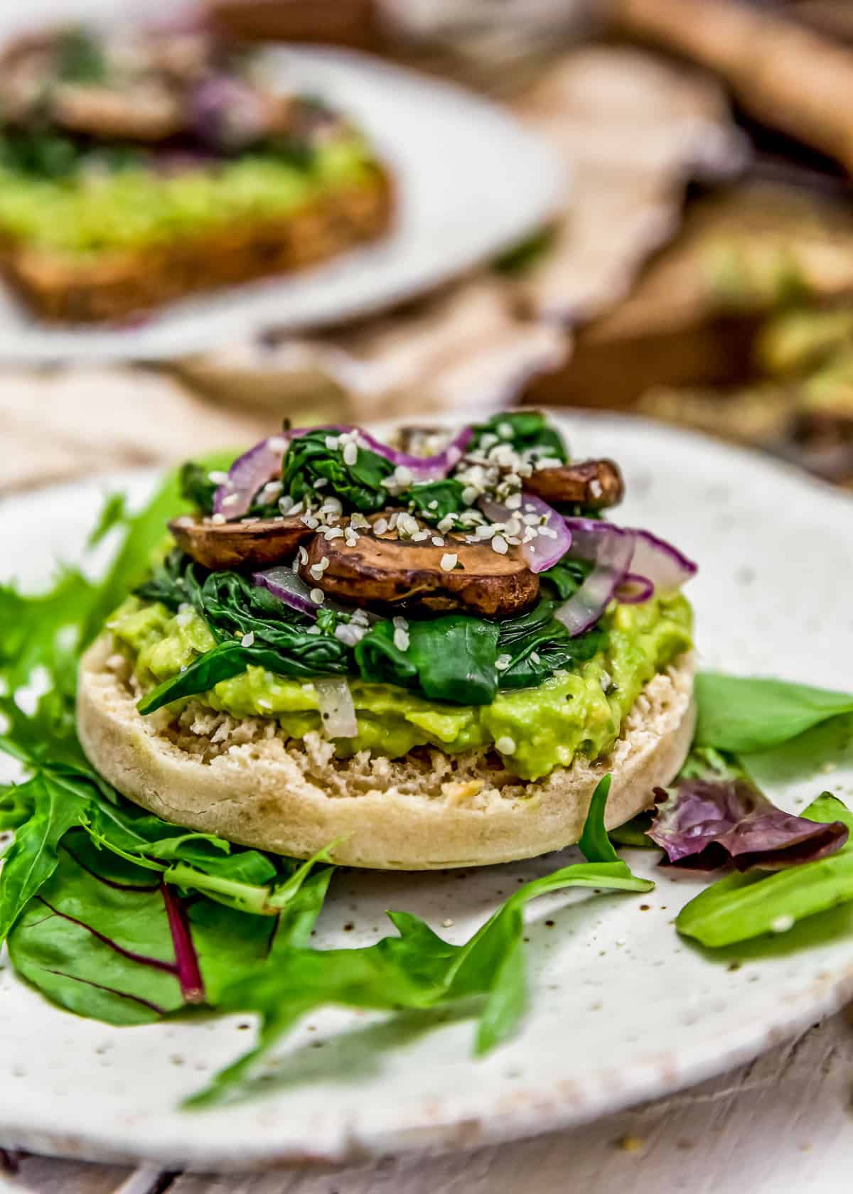 Avocado Spinach Mushroom on an English Muffin