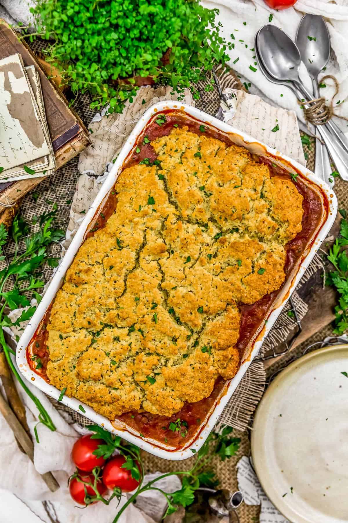 Pizza Sloppy Joes Under Bun in casserole dish