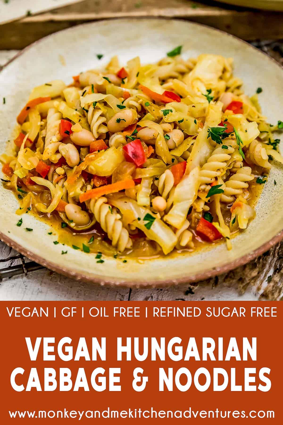 Vegan Hungarian Cabbage and Noodles with text description