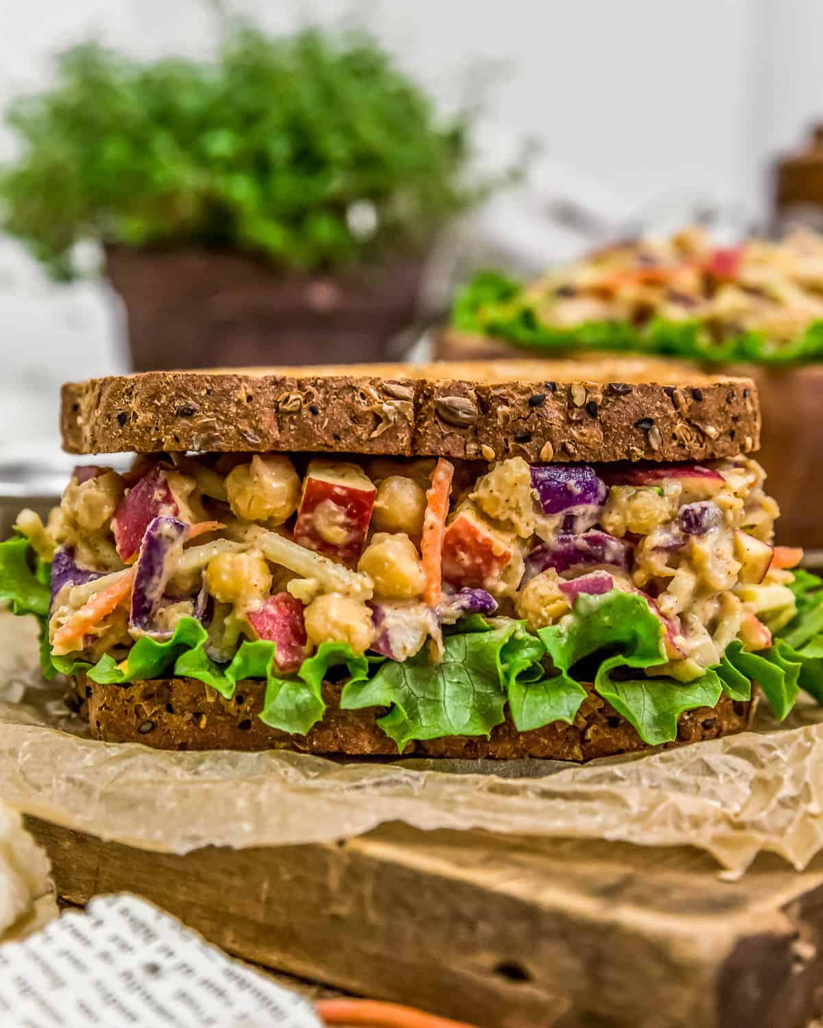 Close up of Asian Chickpea Salad Sandwich