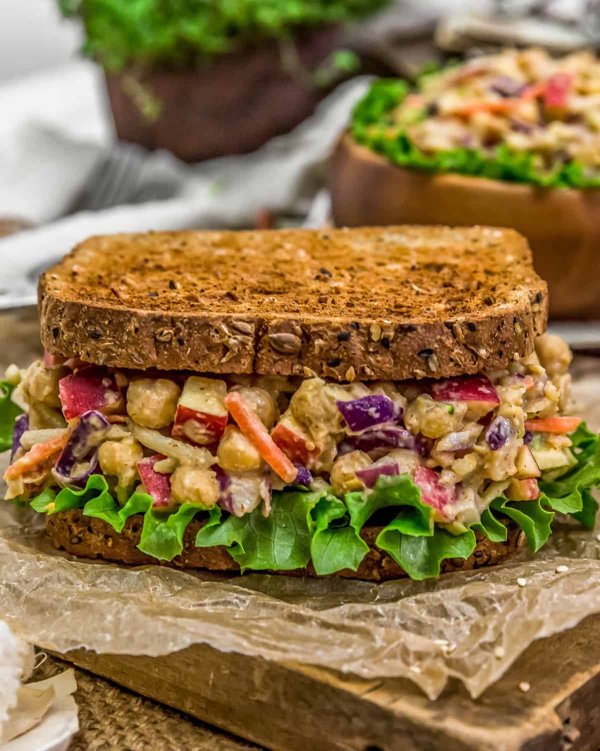 Asian Chickpea Salad on a sandwich