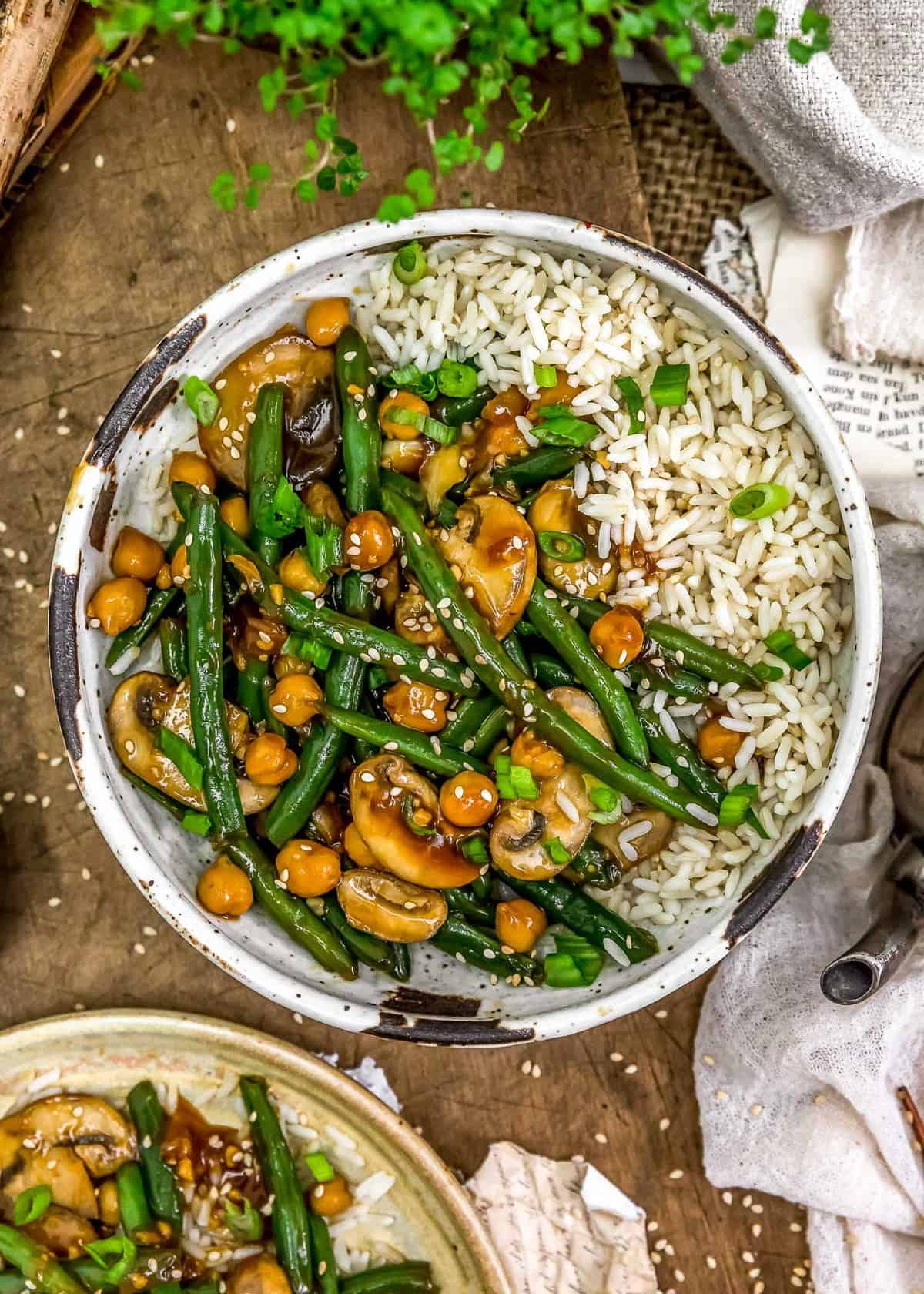 Bowl of Asian Green Beans and Mushrooms