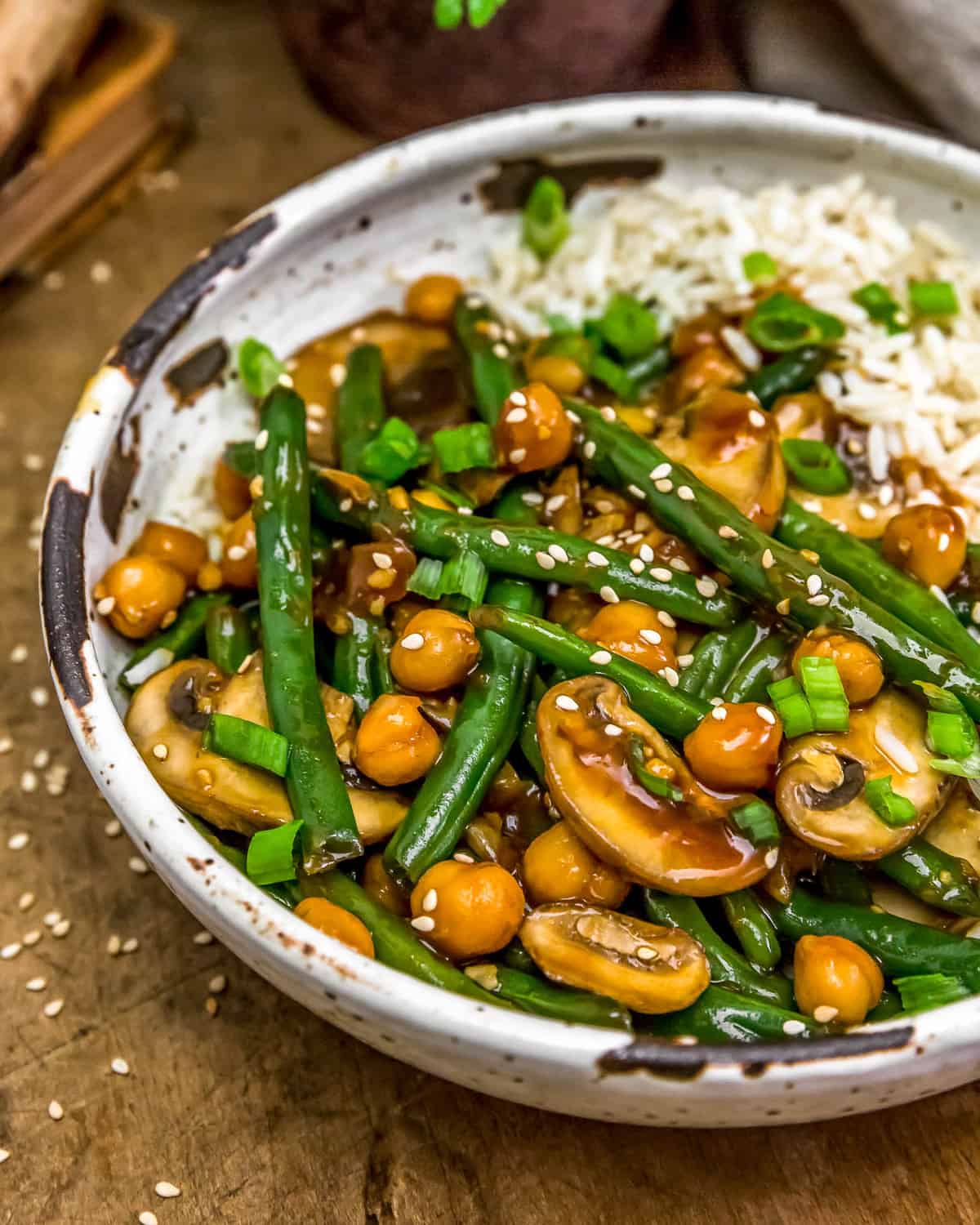 Bowl of Asian Green Beans and Mushrooms