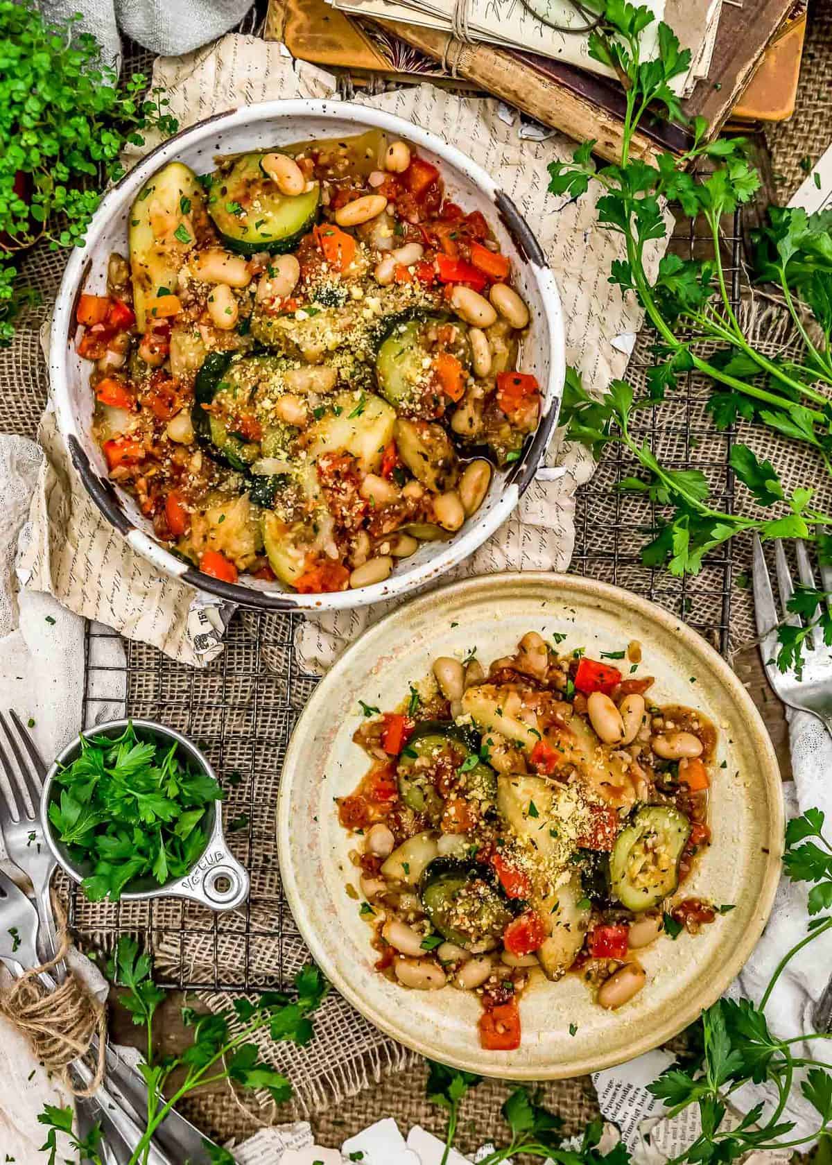 Tablescape of Rustic Italian Vegetable Bake