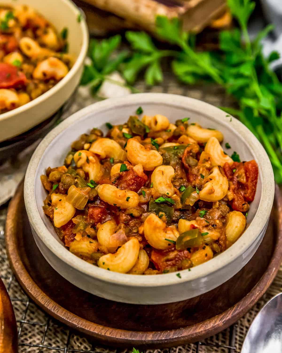 Vegan Italian American Goulash in a dish