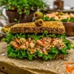 Pimento Olive Chickpea Salad in a sandwich