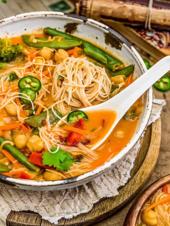Eating Thai Curry Chickpea Noodle Soup