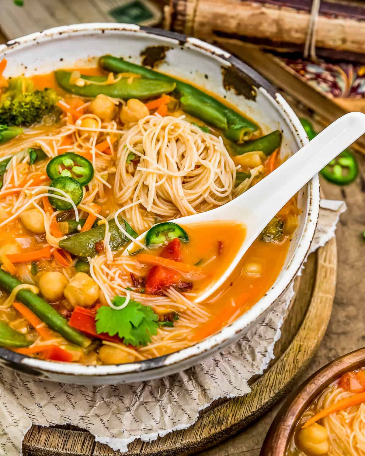 Eating Thai Curry Chickpea Noodle Soup