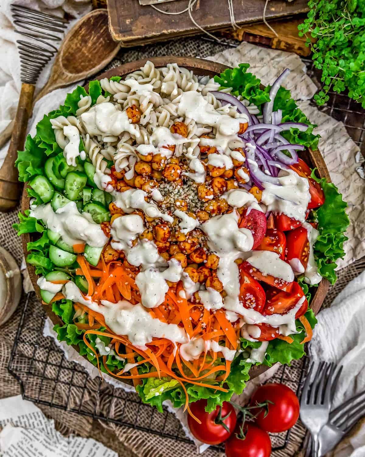 Vegan Blue Cheese Dressing on a salad