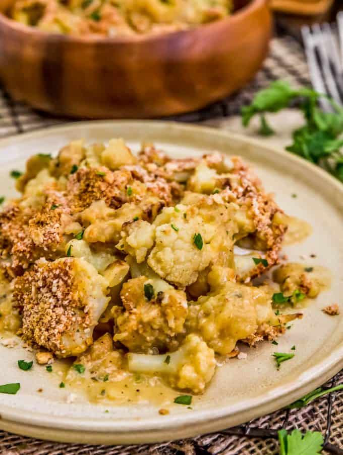 Close up of Vegan Cauliflower Au Gratin
