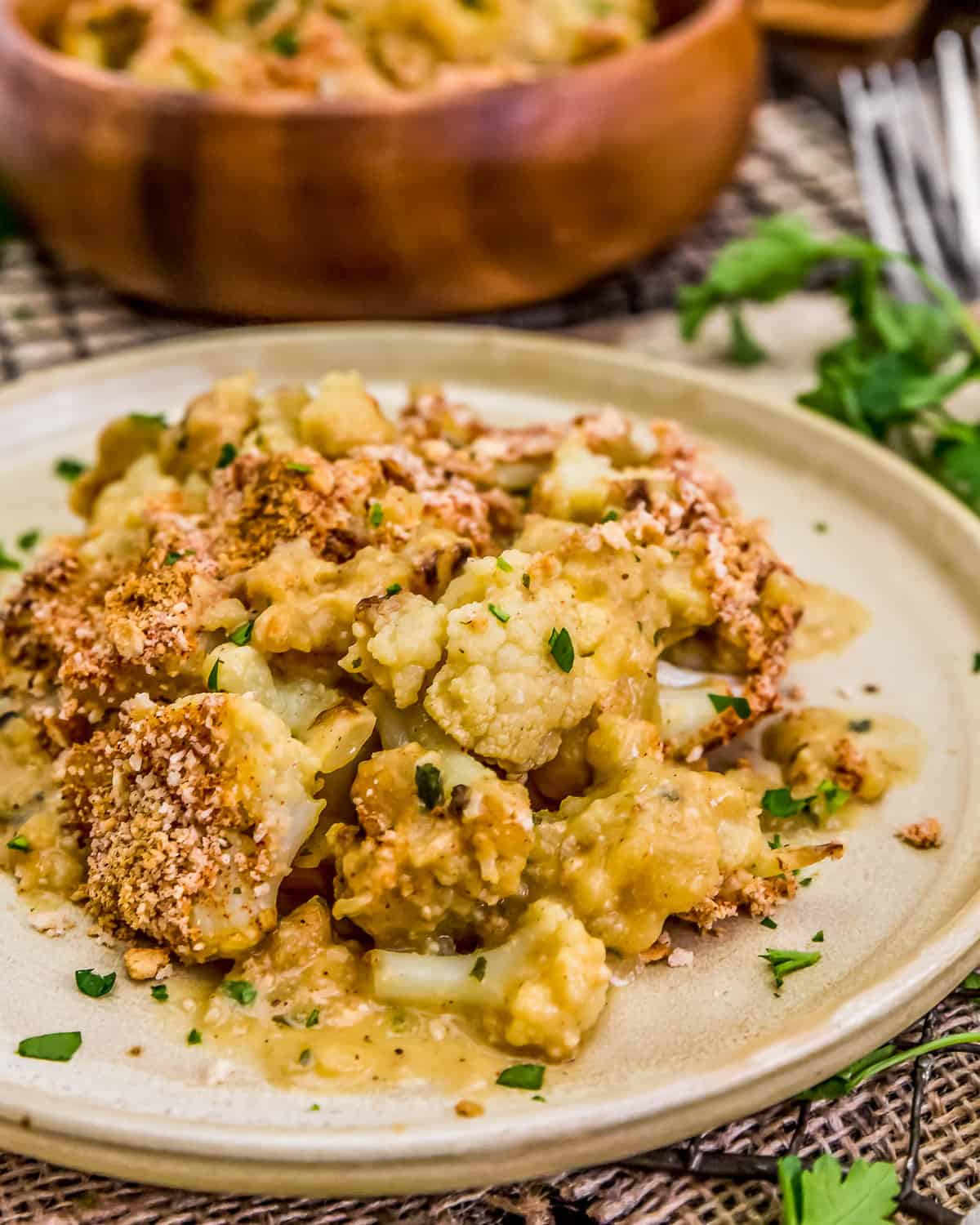 Close up of Vegan Cauliflower Au Gratin