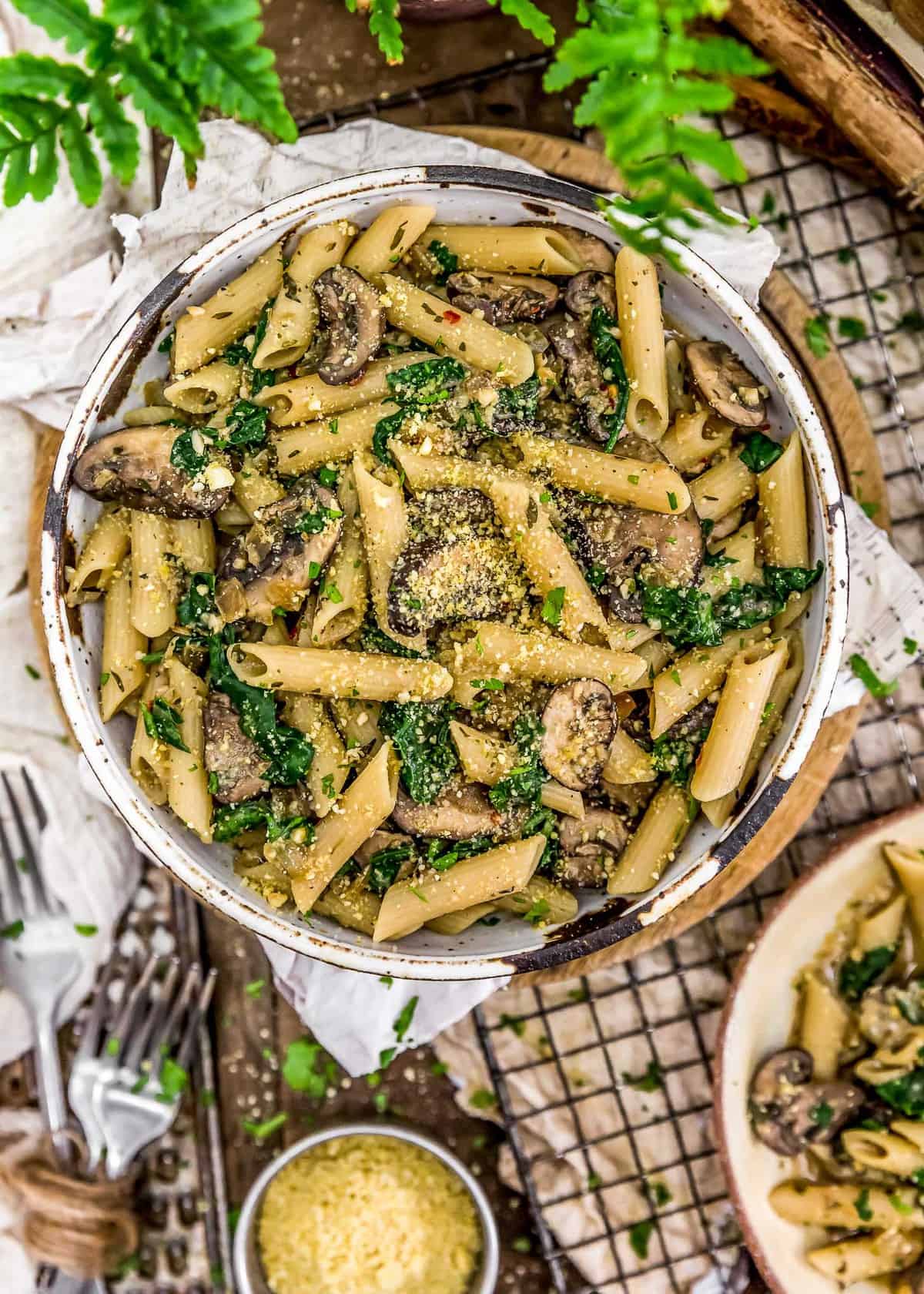 Bowl of Vegan “Sausage” Mushroom Pasta