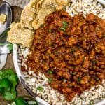 Creamy Lentil Curry over rice in a bowl