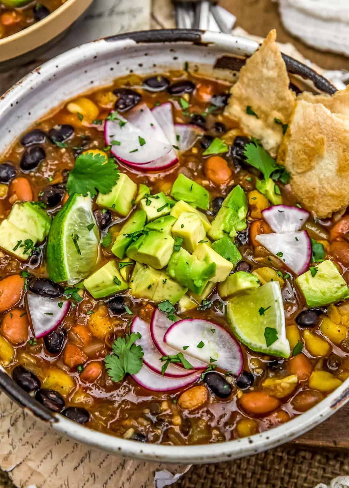 Close up of Easy Vegan Mexican Posole