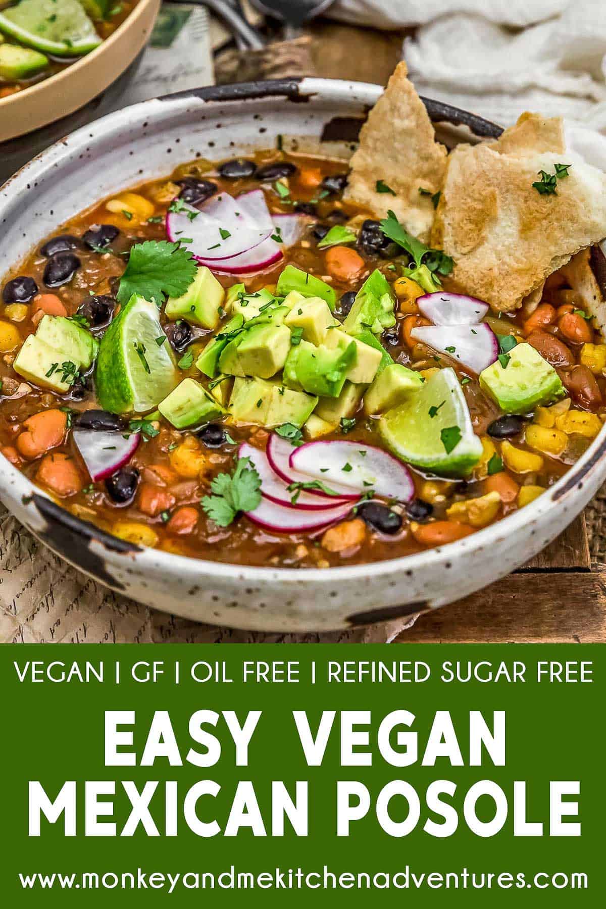Easy Vegan Mexican Posole with text description