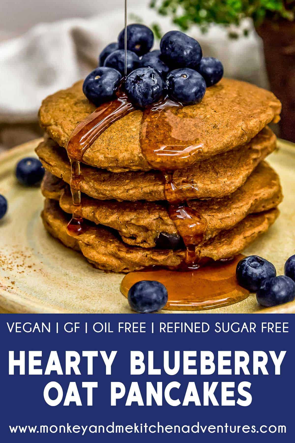 Hearty Blueberry Oat Pancakes with text description