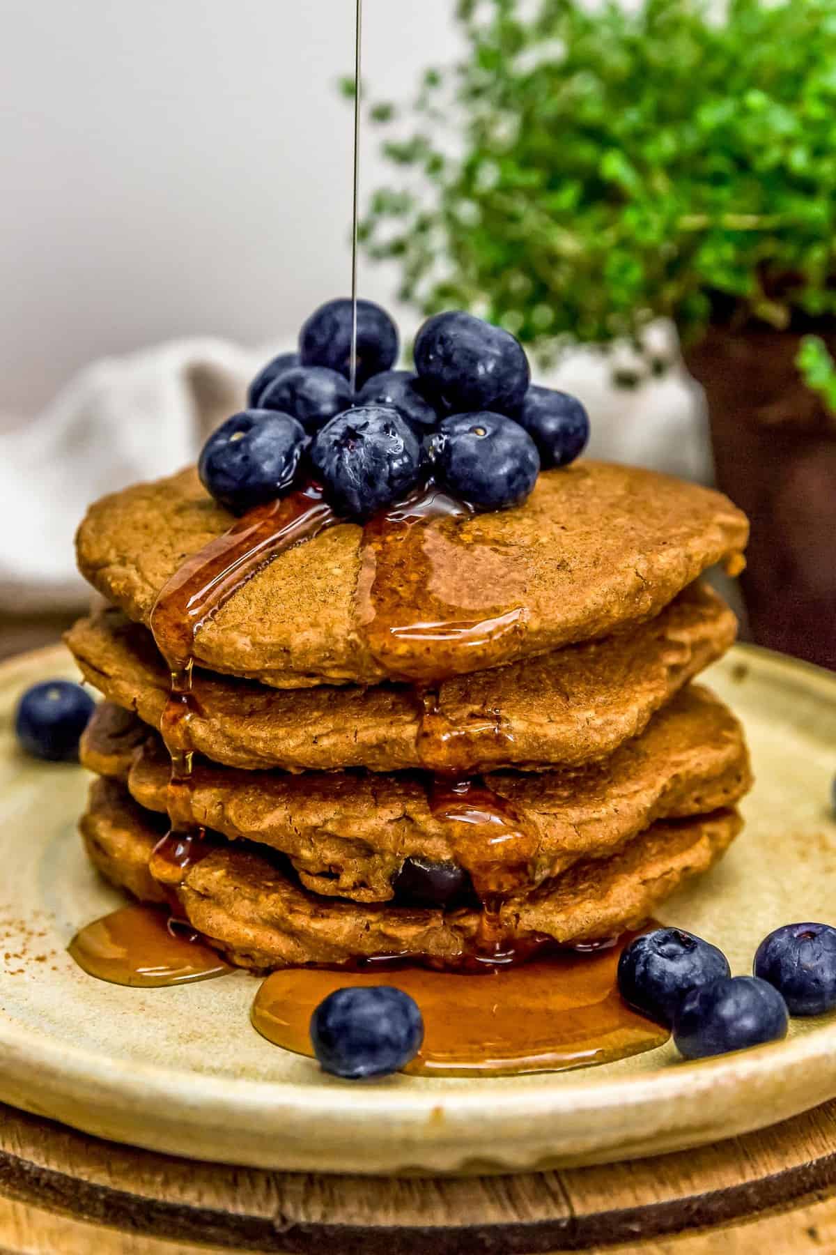 Stack of Hearty Blueberry Oat Pancakes