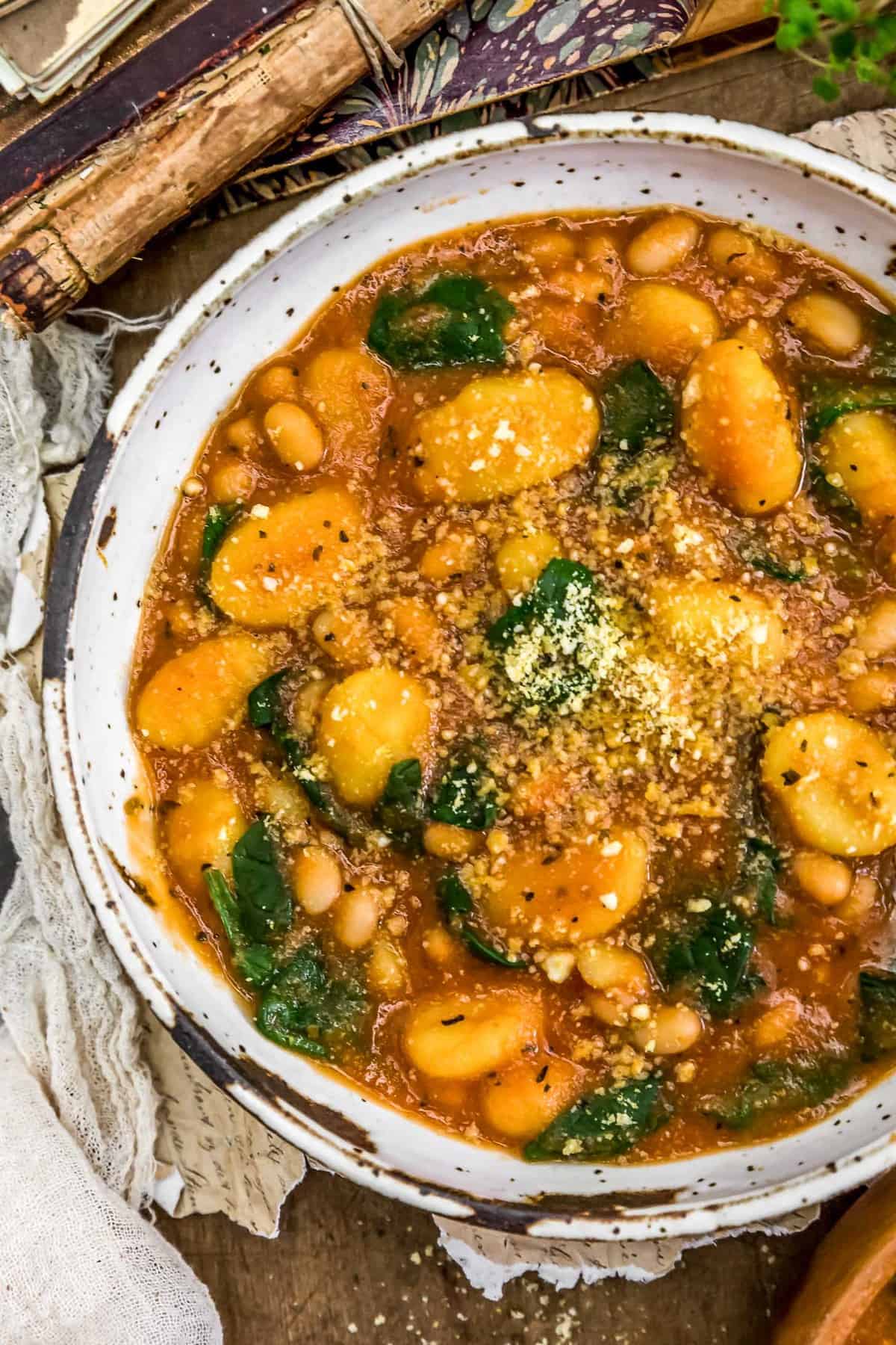 Roasted Red Pepper Tomato Gnocchi Soup in a bowl