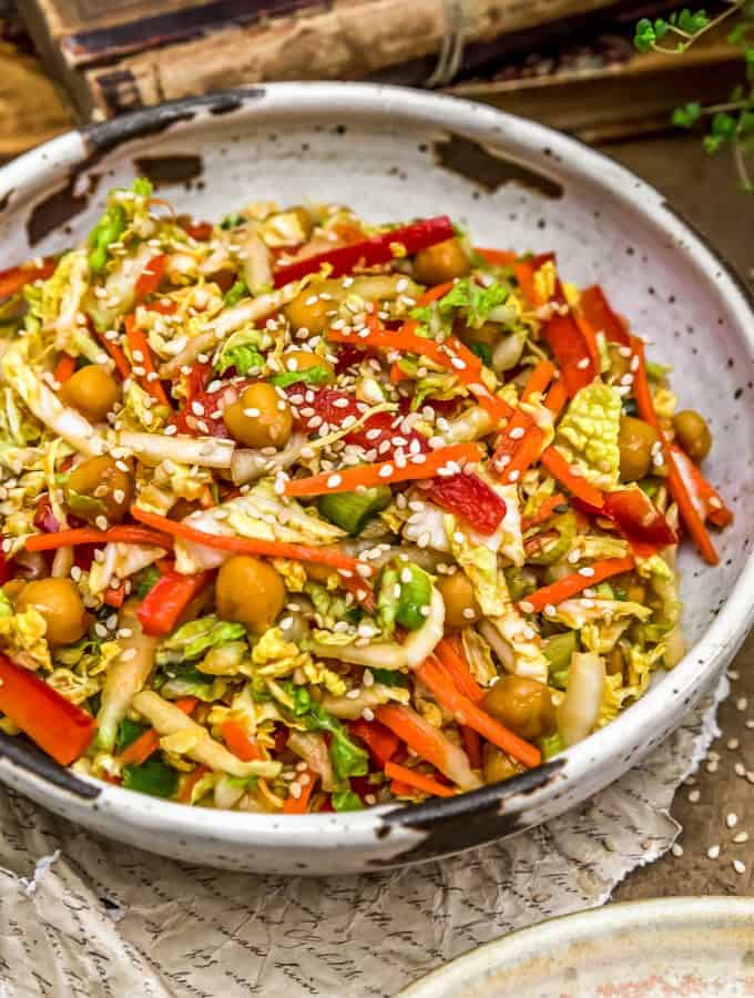 Spicy Glazed Chickpea Napa Cabbage Salad in a bowl