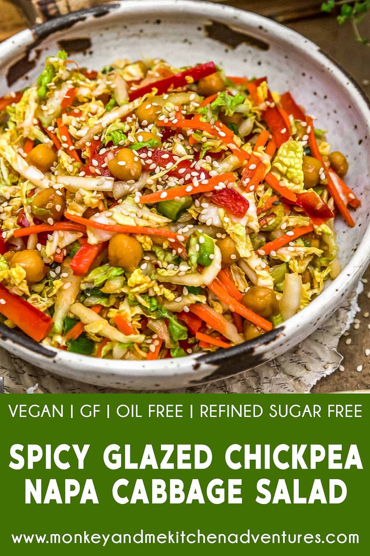 Spicy Glazed Chickpea Napa Cabbage Salad with text description