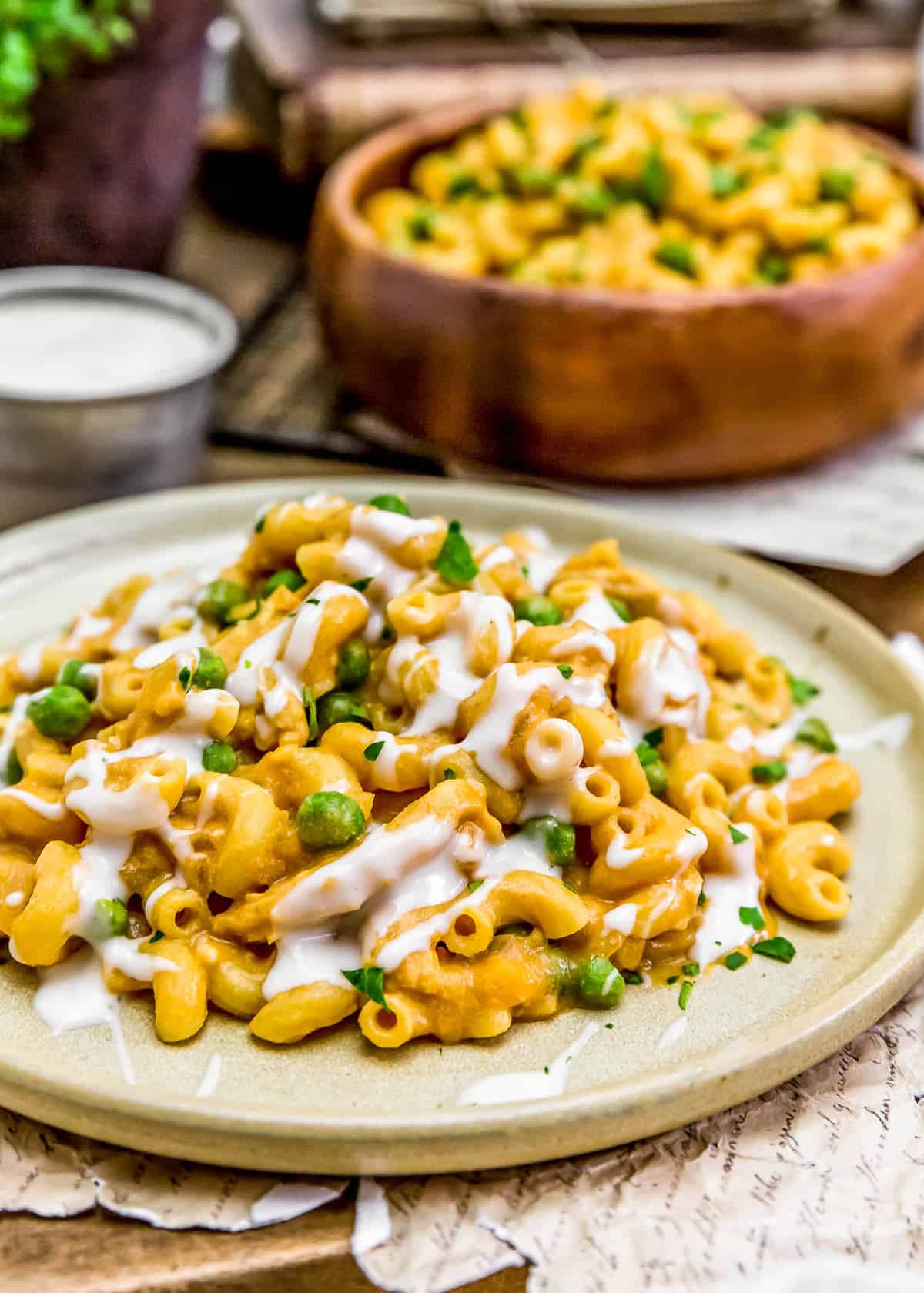 Plated Vegan Buffalo Mac and Peas