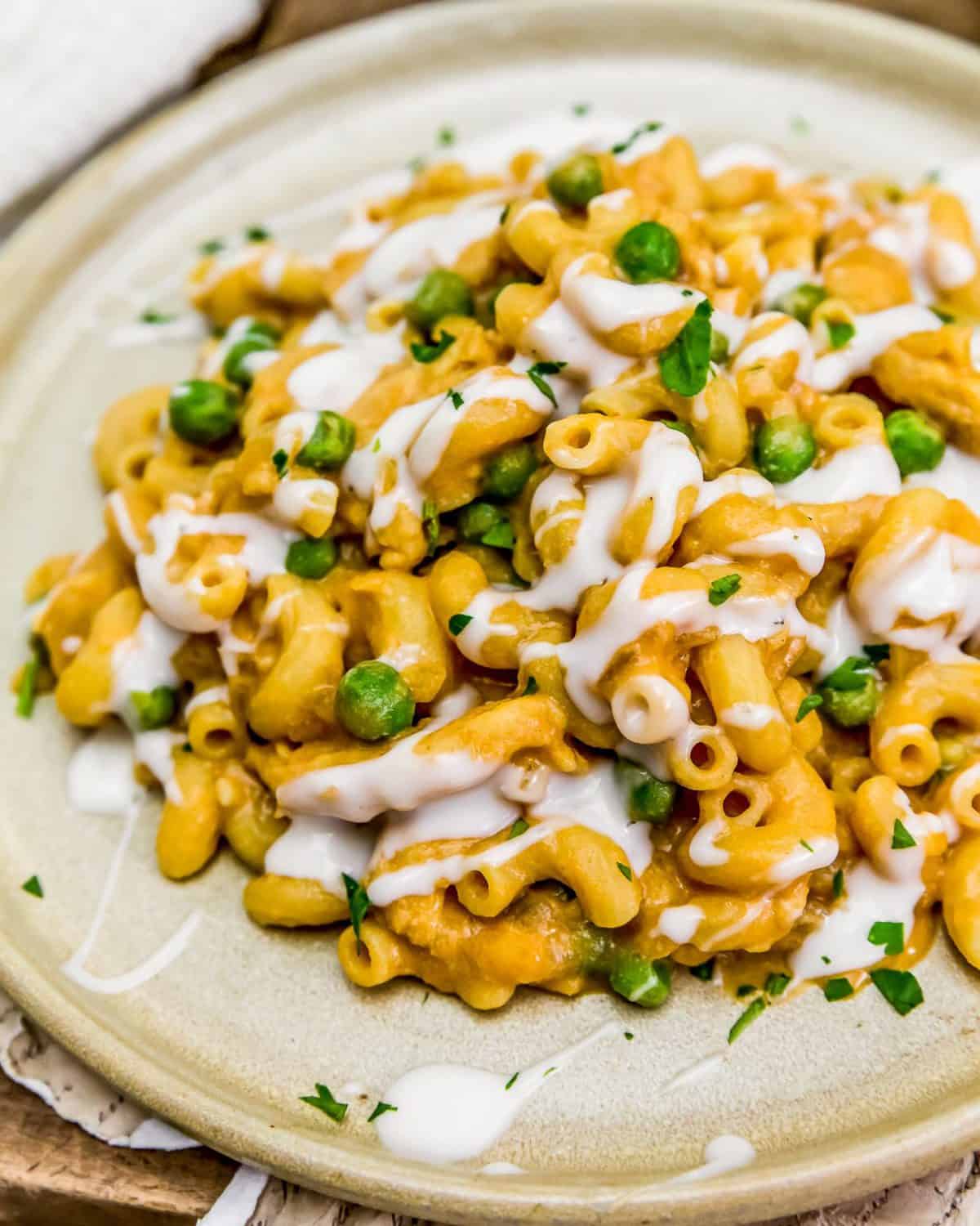 Vegan Buffalo Mac and Peas - Monkey and Me Kitchen Adventures