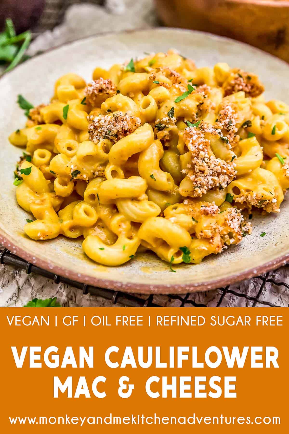 Vegan Cauliflower Mac and Cheese with text description