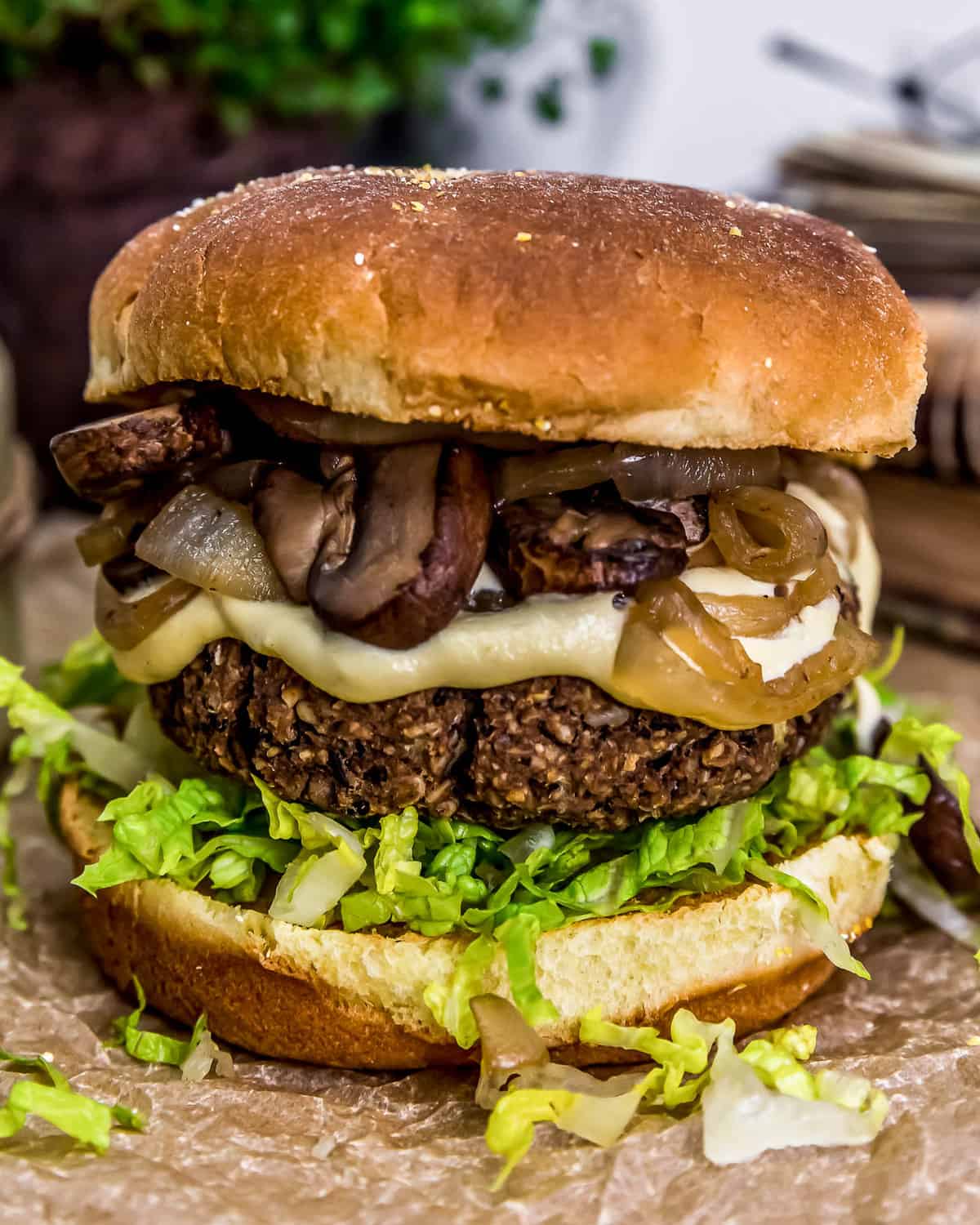 Close up of Vegan Patty Melt Burger