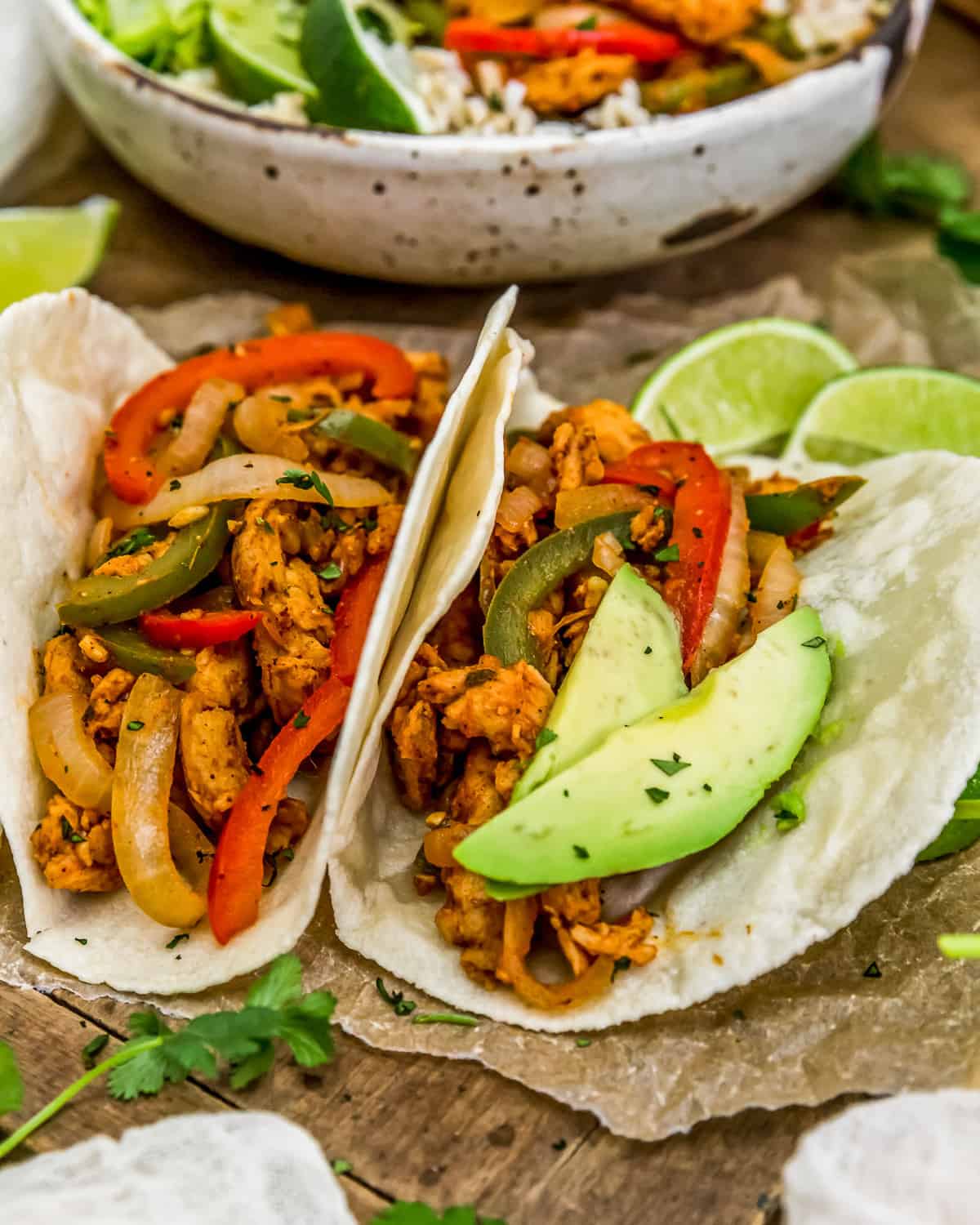 Vegan Soy Curl Fajitas in tortillas