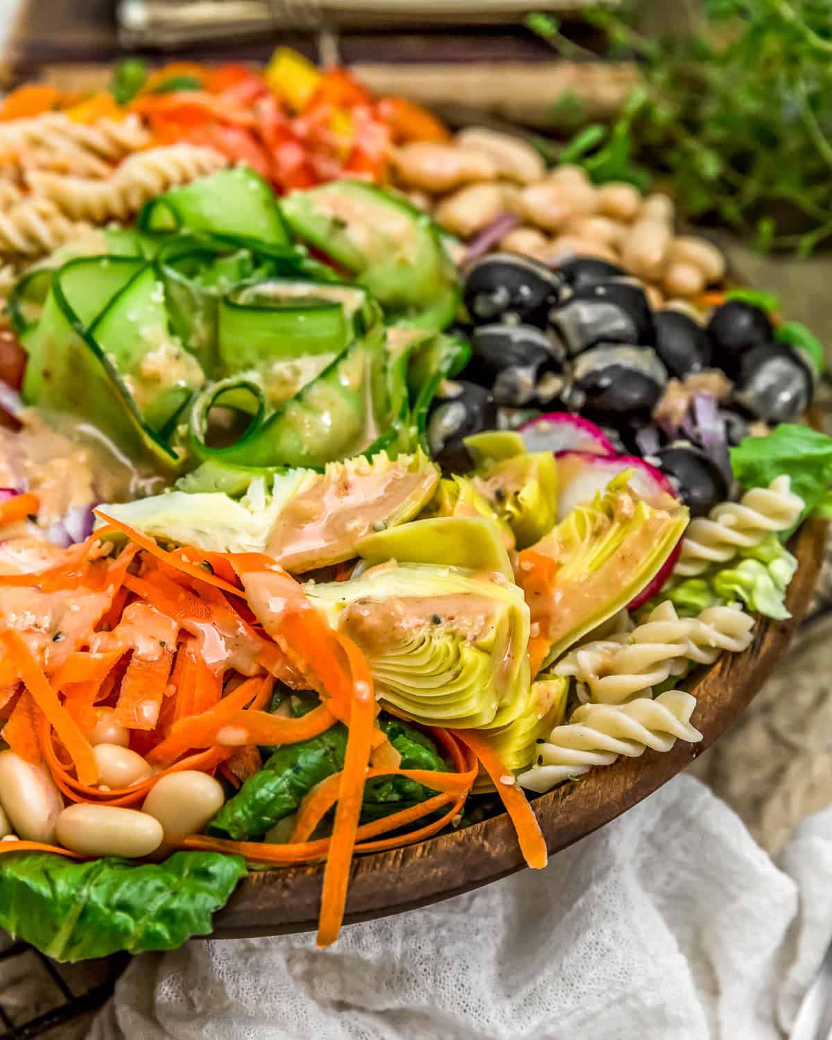 Close up of Oil Free Creamy Garlic Dressing on a salad