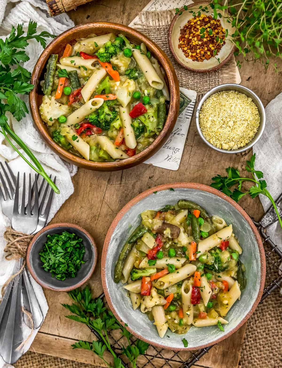 Tablescape of Pasta Primavera