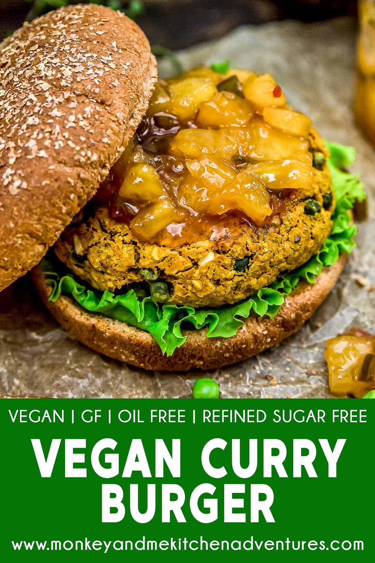 Vegan Curry Burger with text description