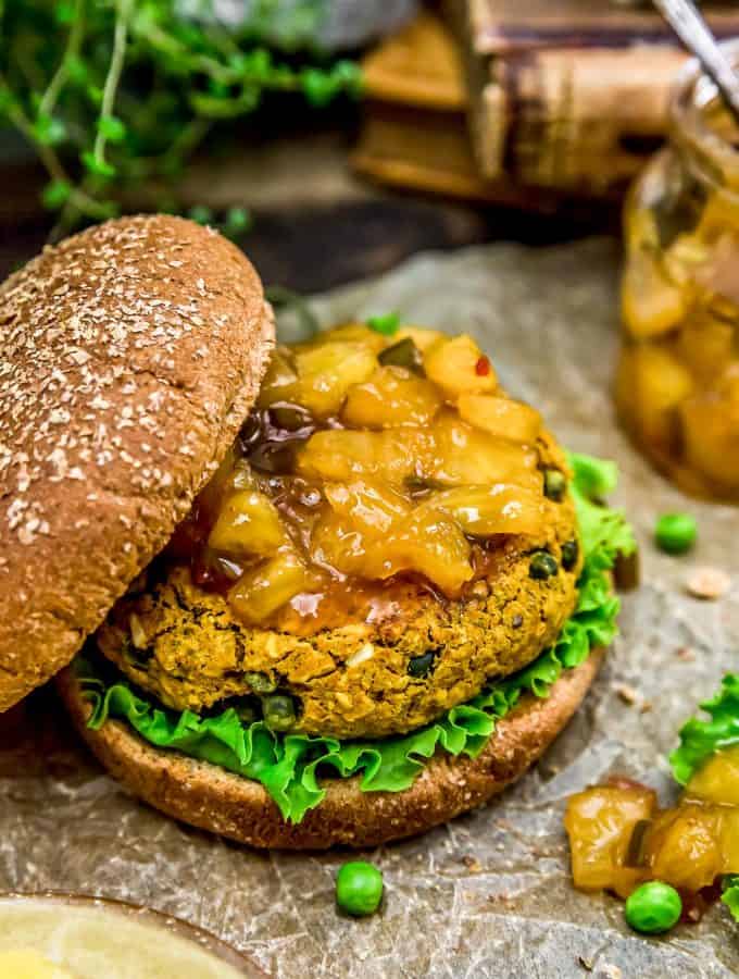 Vegan Curry Burger with Easy Pineapple Chutney