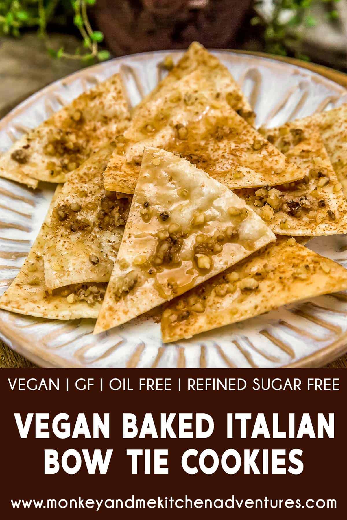 Vegan Baked Italian Bow Tie Cookies with text description