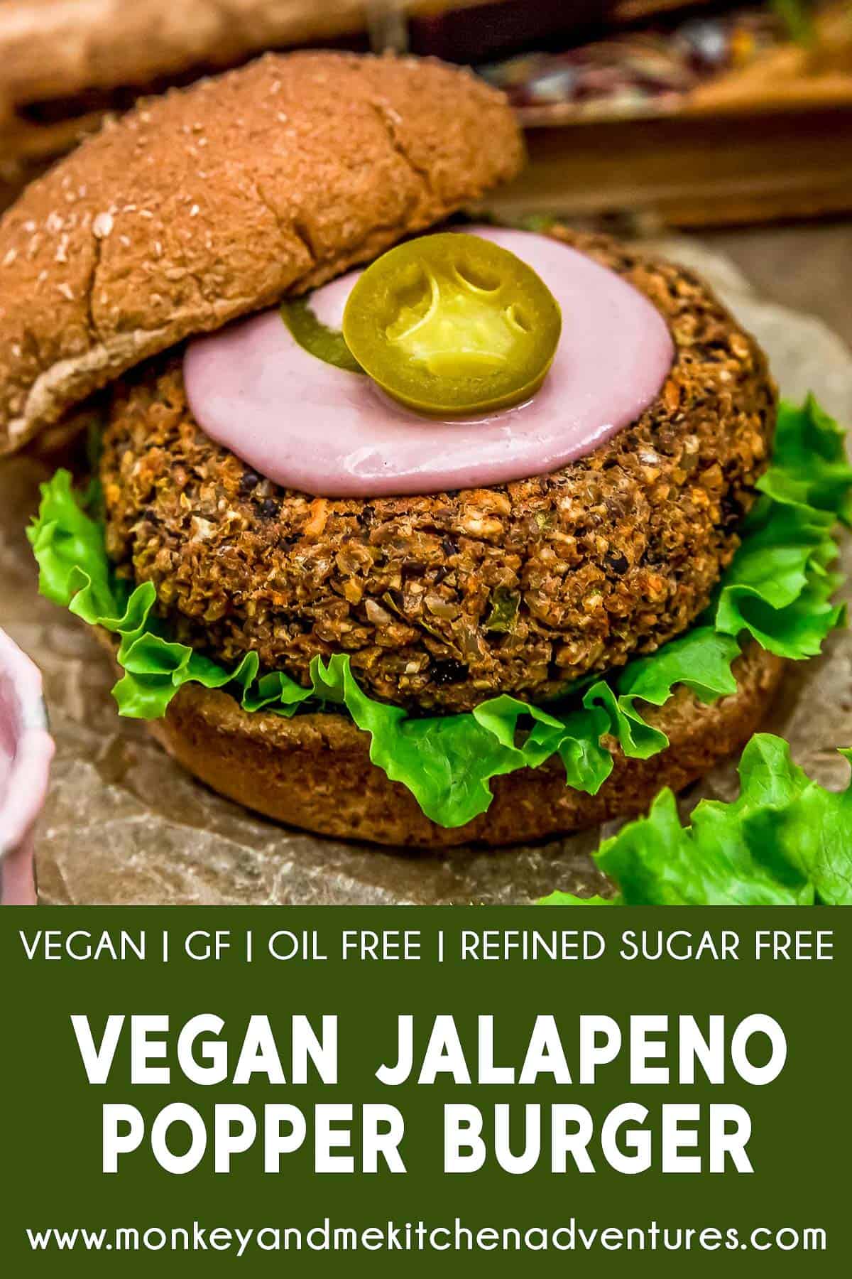 Vegan Jalapeño Popper Burger with Text Description