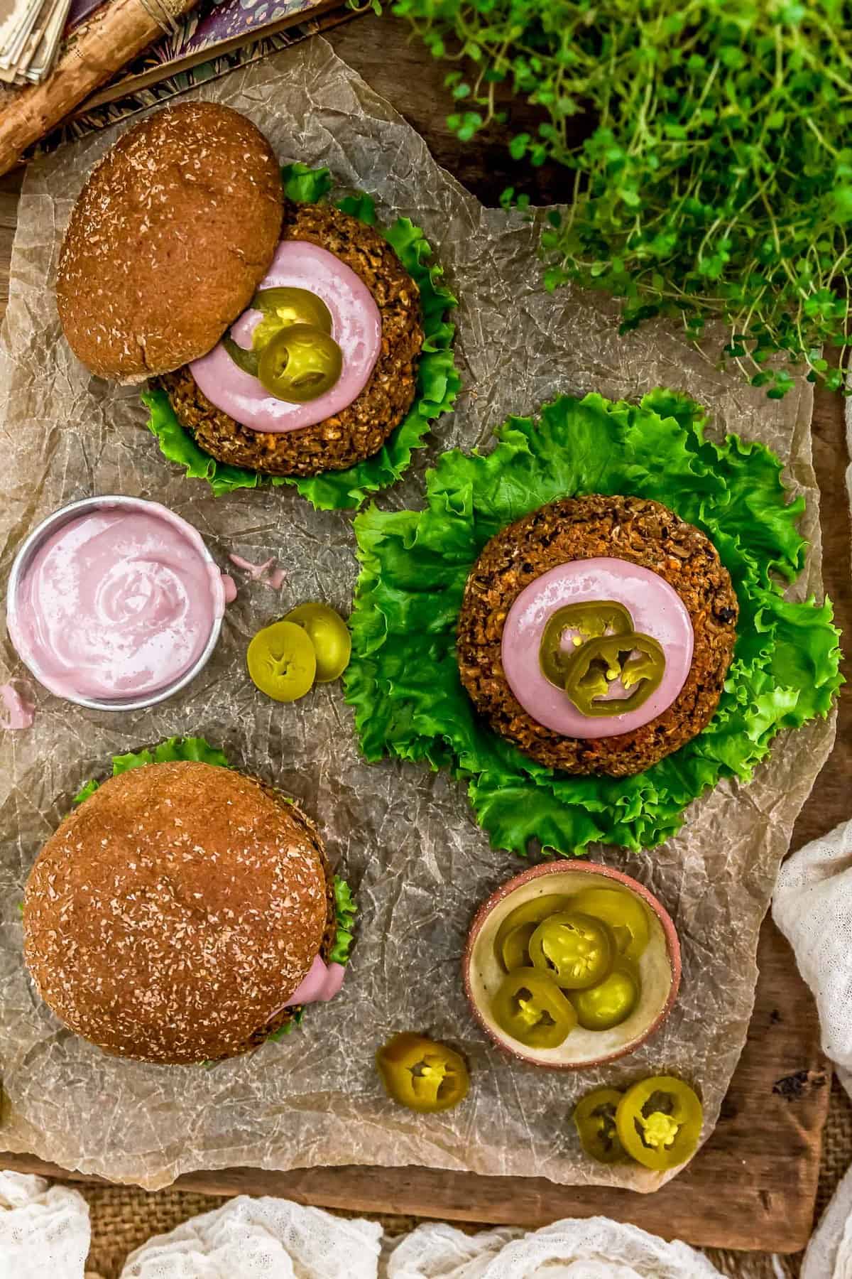 Tablescape of Vegan Jalapeño Popper Burger