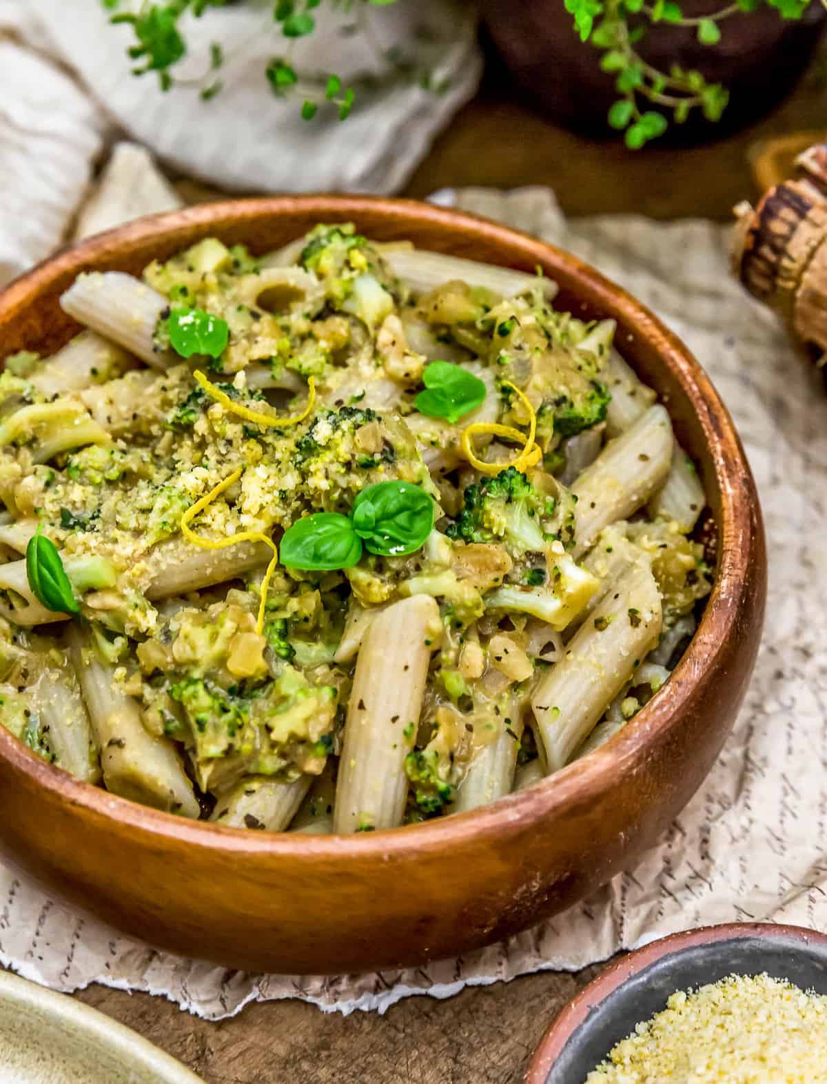 Bowl of Creamy Lemon Broccoli Sauce and Pasta