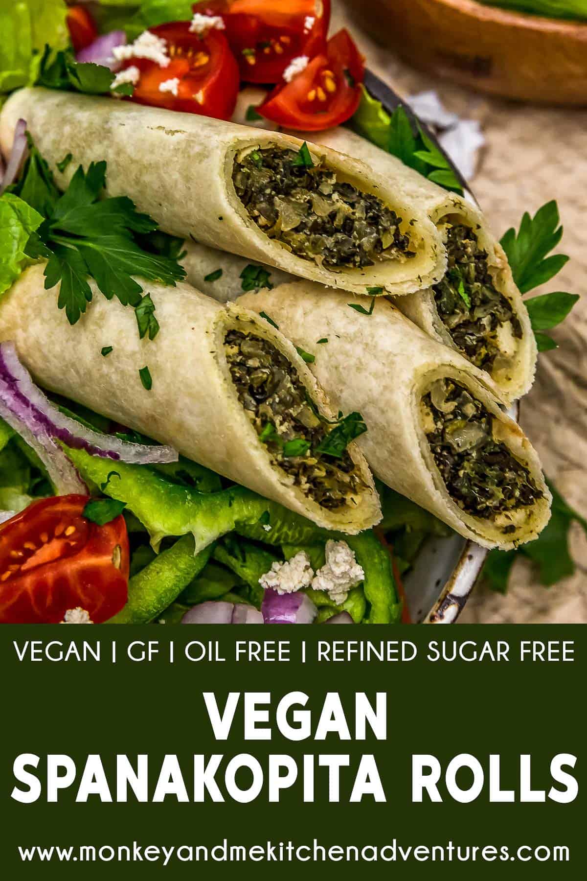 Vegan Spanakopita Rolls with text description