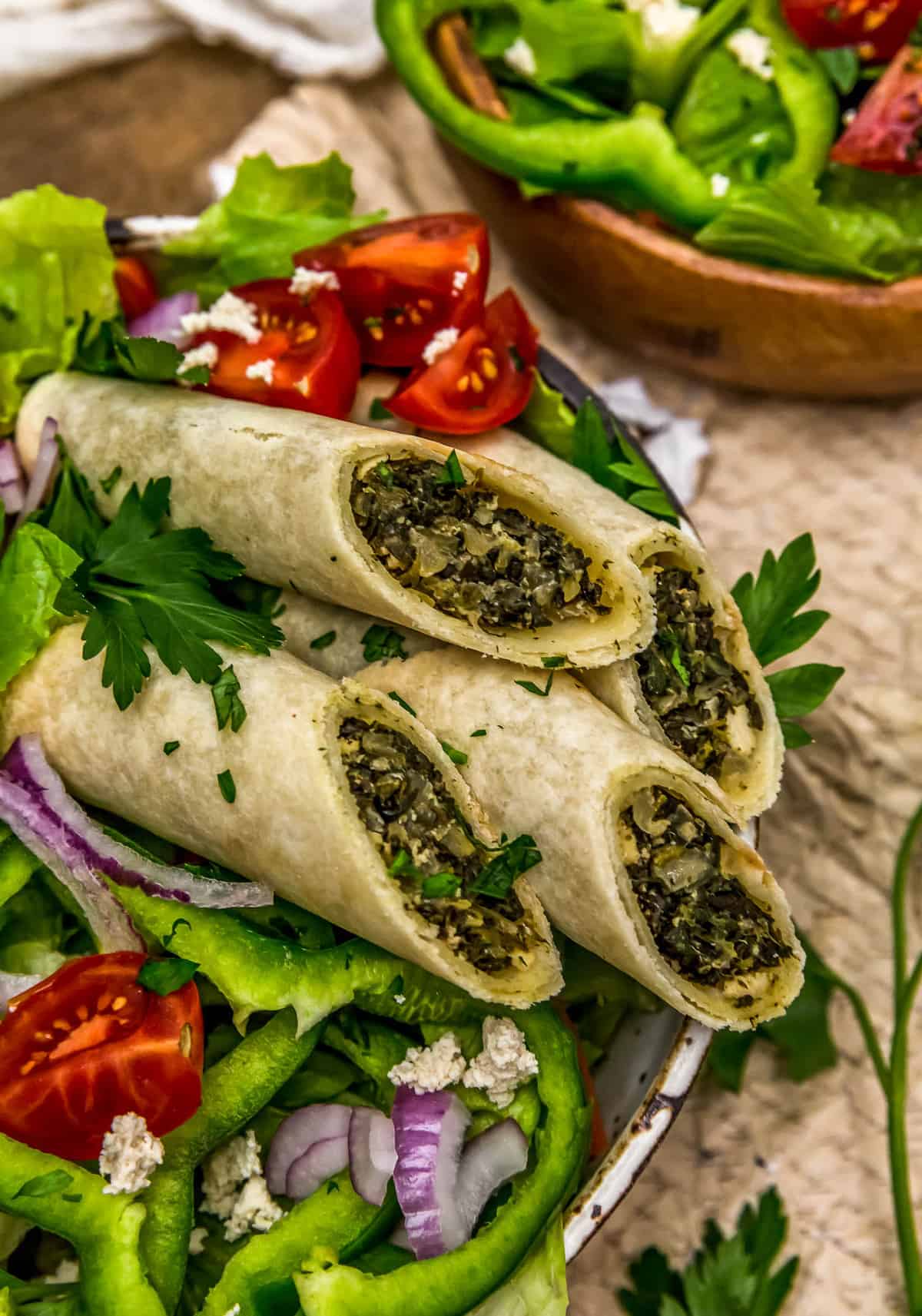 Vegan Spanakopita Rolls in a bowl