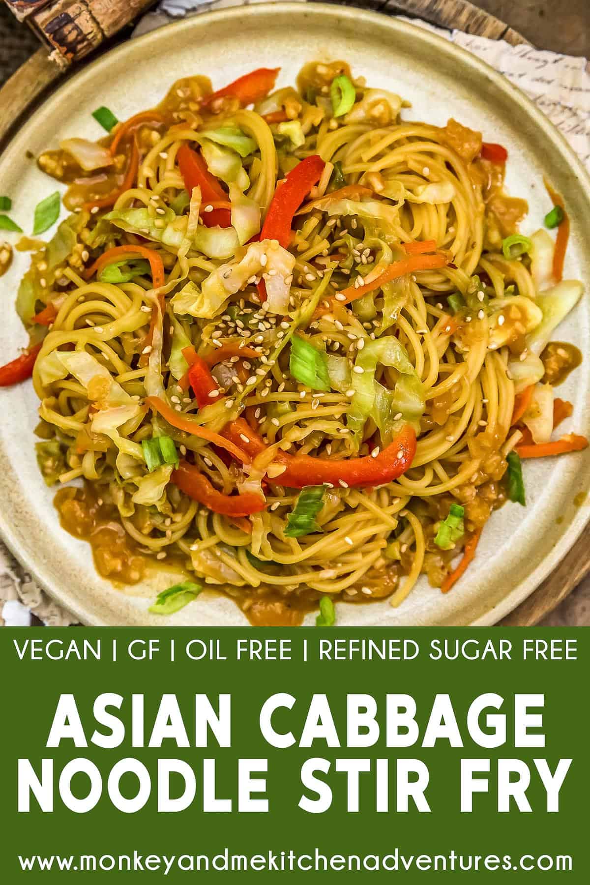 Asian Cabbage Noodle Stir Fry with text description