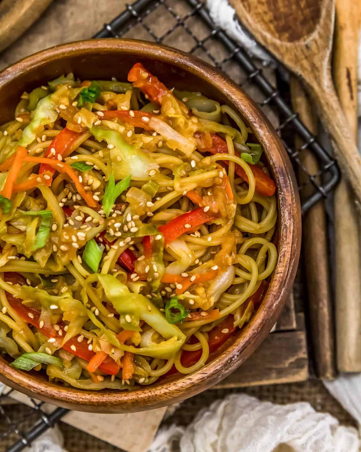 Close up of Asian Cabbage Noodle Stir Fry