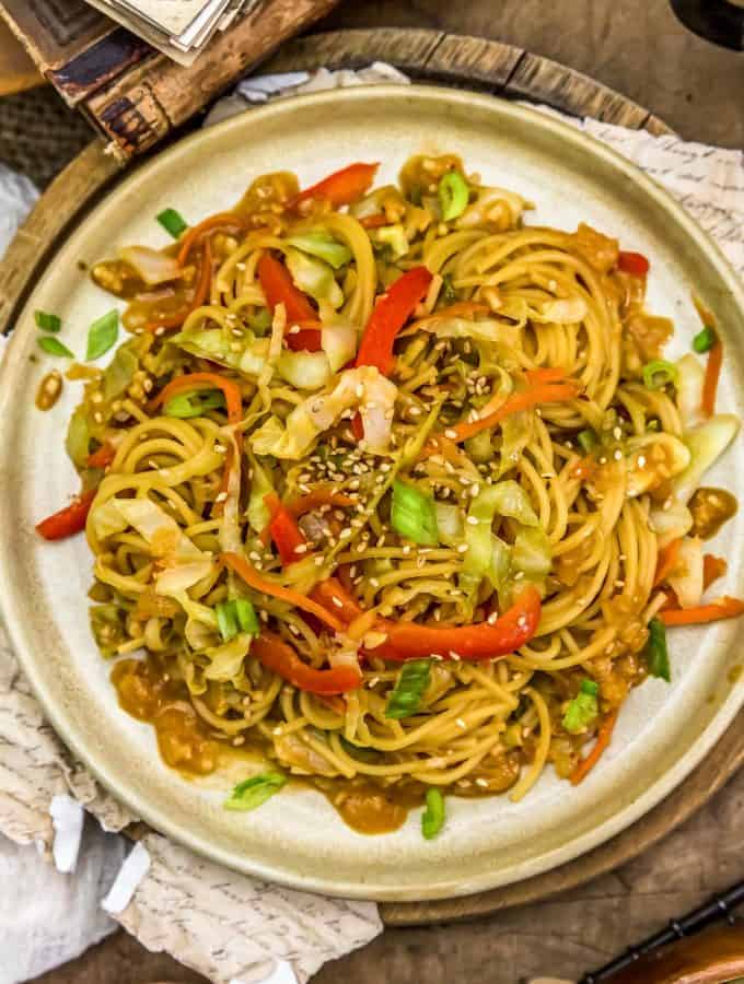 Plated Asian Cabbage Noodle Stir Fry