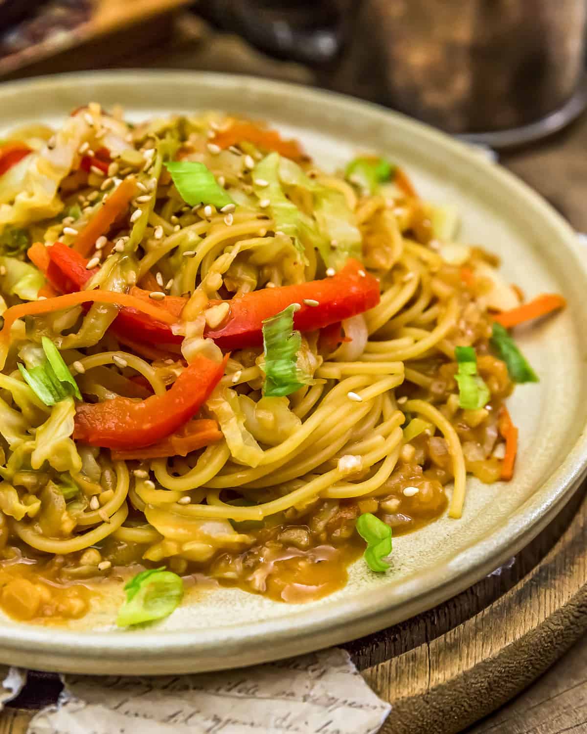 Close up of Asian Cabbage Noodle Stir Fry