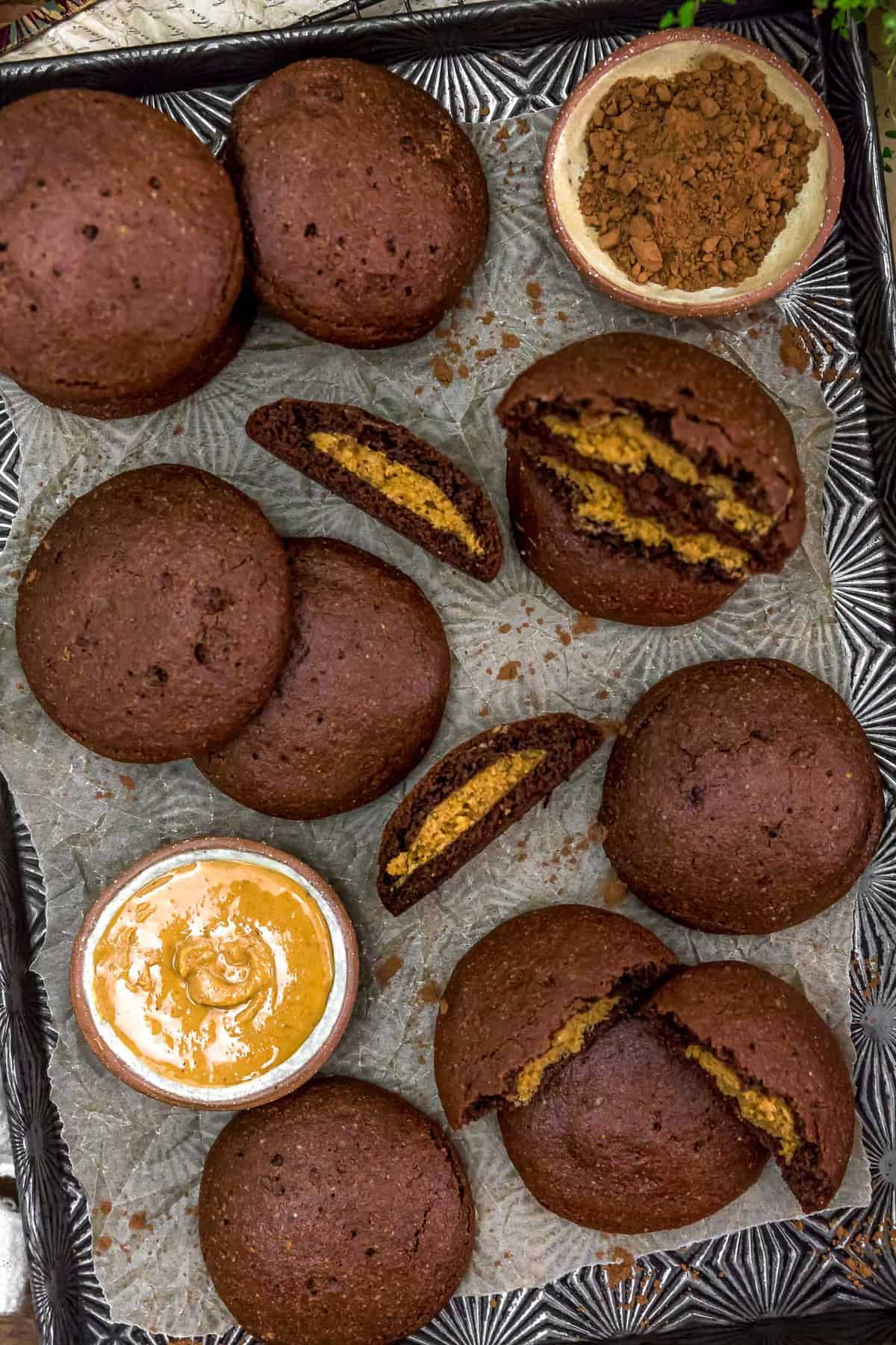 Tray of Chocolate Peanut Butter Stuffed Cookies