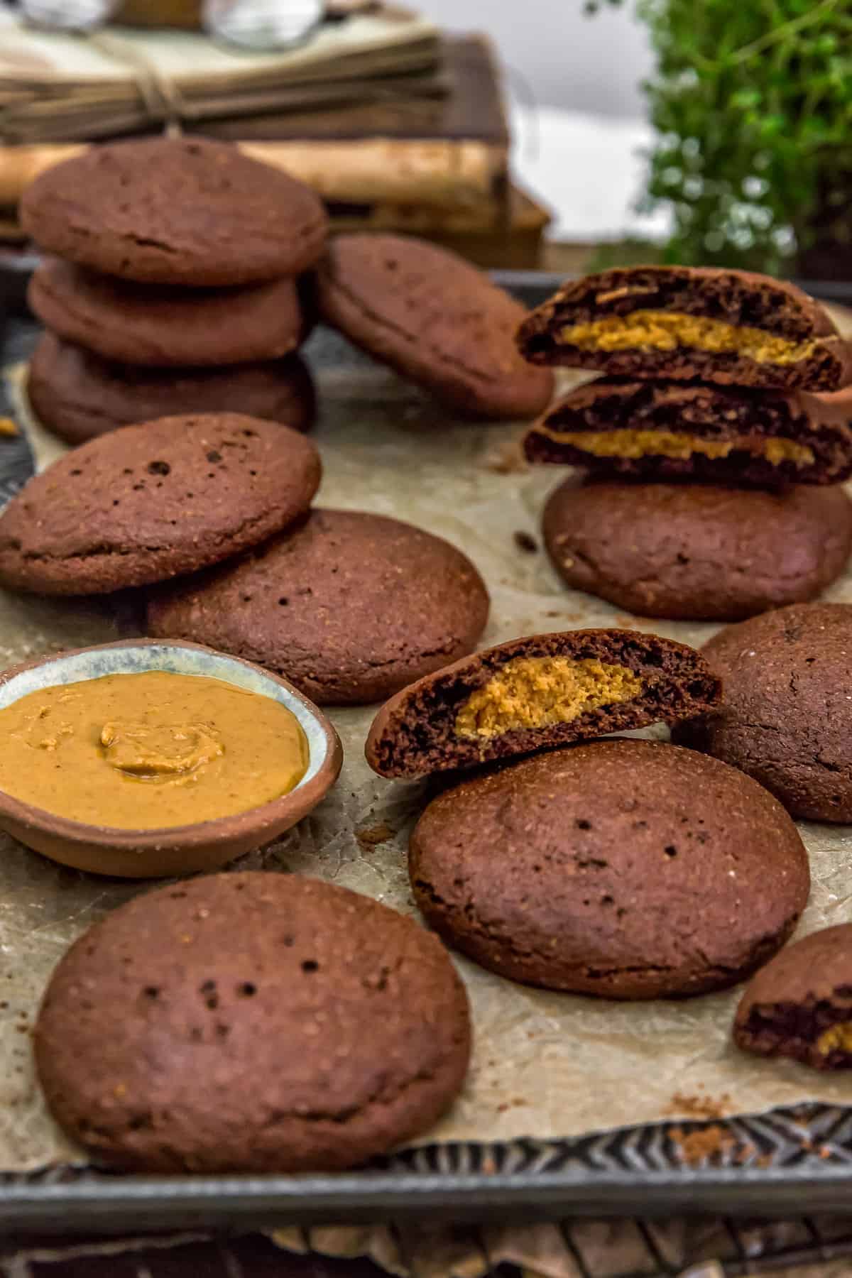 Tray of Chocolate Peanut Butter Stuffed Cookies