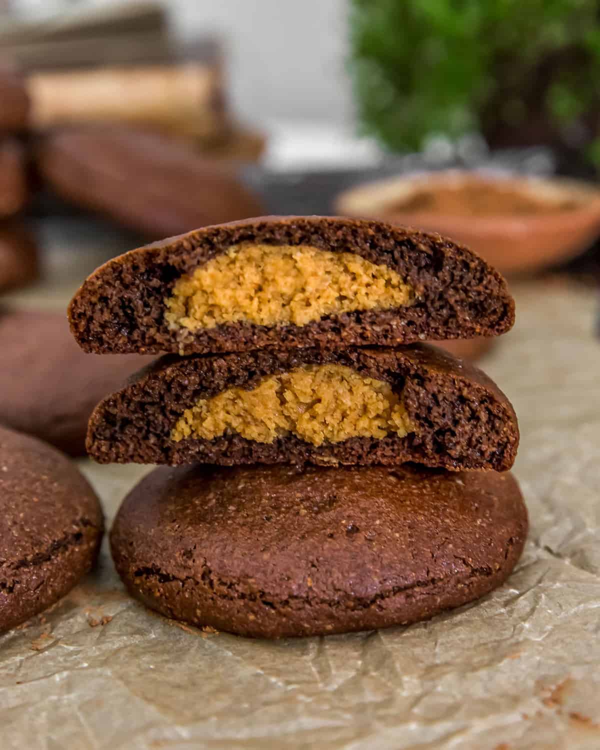 Stacked Chocolate Peanut Butter Stuffed Cookies